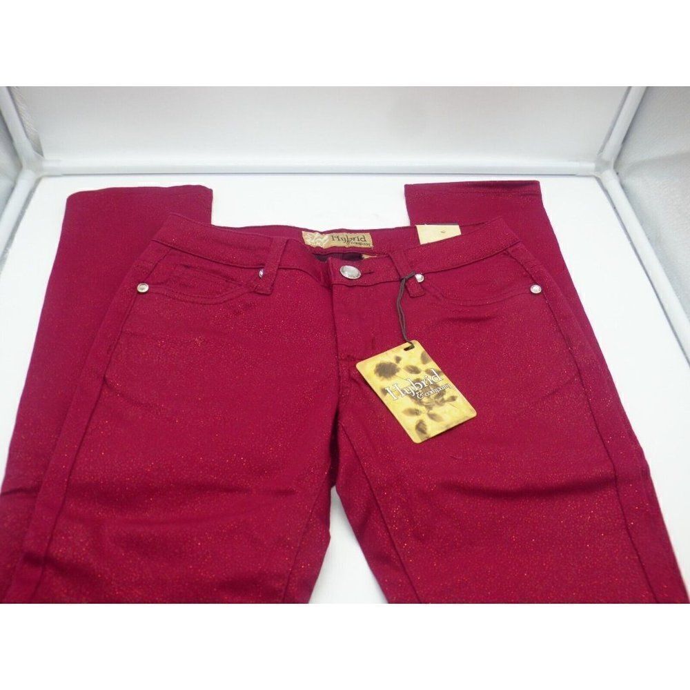 Hybrid and Company Women’s  Shimmer coated Skinny jeans, Red (Fuchsia), Size 7